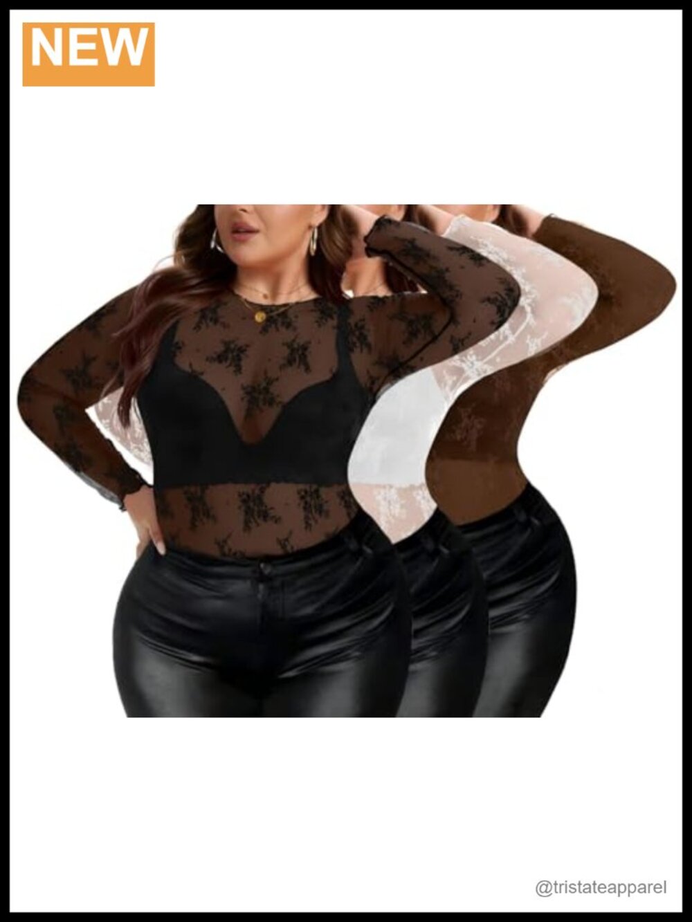 Sheer Lace Long Sleeve Mock Neck Blouse Plus Size Floral Mesh Top